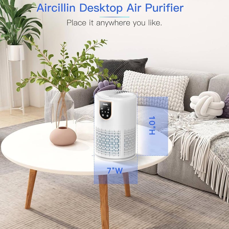 أجهزة تنقية الهواء لغرفة النوم المنزلية، جهاز تنقية الهواء Aircillin H13 بفلتر HEPA حقيقي يزيل 99.97% من الجسيمات بحجم 0.3 ميكرون/الدخان/وبر الحيوانات الأليفة/حبوب اللقاح/الروائح للمكتب، السكن الجامعي، الشقة، المطبخ (عبوة واحدة AP0801) - Image 2