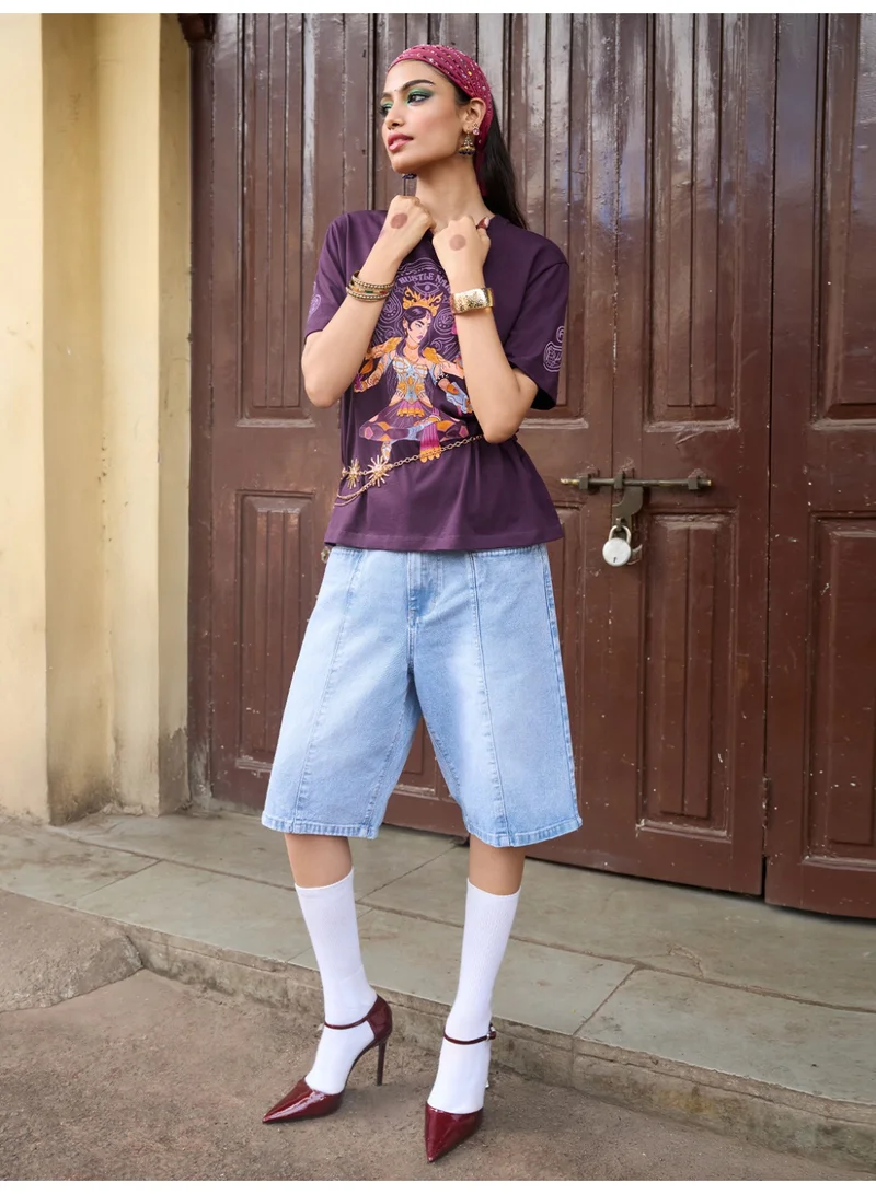 The Souled Store The Souled Store Hustle Nari: Women and Girls Short Sleeves Round Neck Graphic Printed Cotton Oversized Lightweight Everyday Streetwear T-Shirt