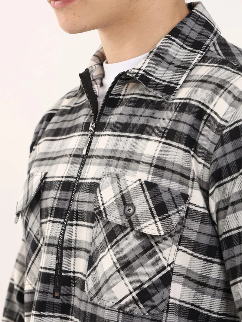 Dufy Grey-Black Men's Regular Fit Classic Collar Long Sleeve Shirt