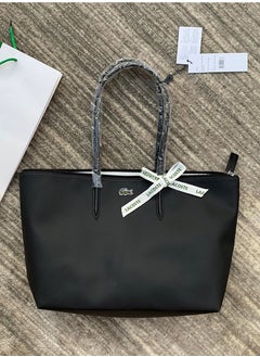 LACOSTE Lacoste Women's Concept Fashion Versatile Large Zipper Tote Bag Tote Bag Shoulder Bag Large Size Black  - Image 1