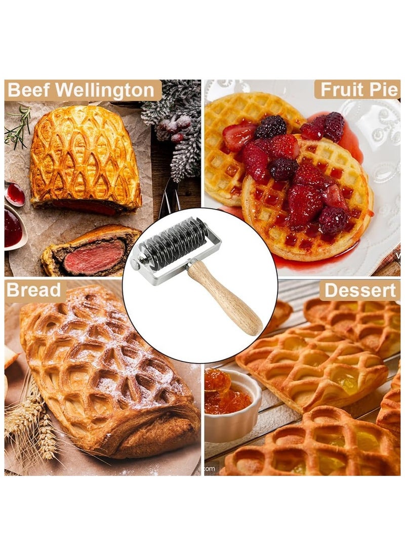 Generic - Stainless Steel Lattice Dough Roller Cutter, Pizza Dough Roller Cutter with Wood Handle, Cookie Pie Pizza Bread Pastry Crust Roller Cutter, Time-Saver Pastry Tool - Image 1