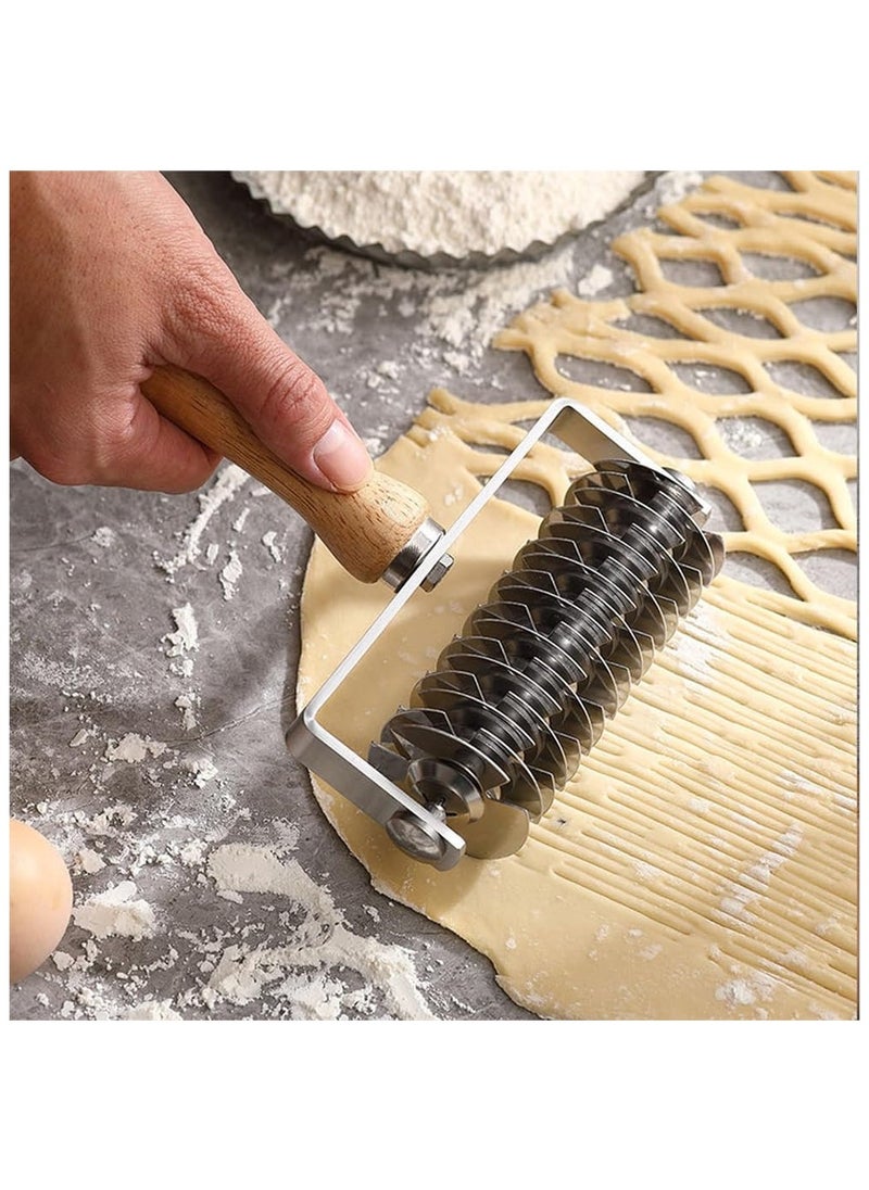 Generic - Stainless Steel Lattice Dough Roller Cutter, Pizza Dough Roller Cutter with Wood Handle, Cookie Pie Pizza Bread Pastry Crust Roller Cutter, Time-Saver Pastry Tool - Image 1