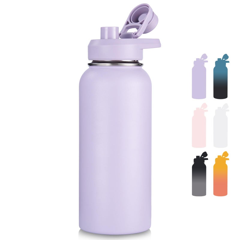 Fijinhom 32 oz Insulated Water Bottle with Handle, 304 Stainless Steel Water Bottles with Wide Mouth, Double Wall Vacuum Sports Water Bottle, BPA Free, Keep Cold and Hot, Purple - Image 1