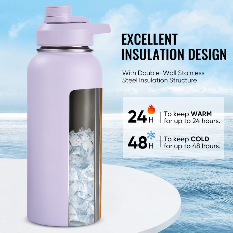 Fijinhom 32 oz Insulated Water Bottle with Handle, 304 Stainless Steel Water Bottles with Wide Mouth, Double Wall Vacuum Sports Water Bottle, BPA Free, Keep Cold and Hot, Purple - Image 3