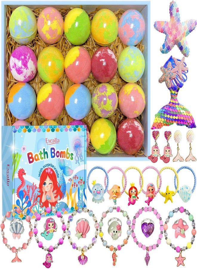 Excalla Bath Bombs for Girls Kids with Surprise Inside, 20 Pcs Fun Princess Fizzy Bath Bomb with Jewelry Toys, Mermaid Gifts for Daughter Granddaughter Niece, Girls Gift Set for Birthday Christmas - Image 1