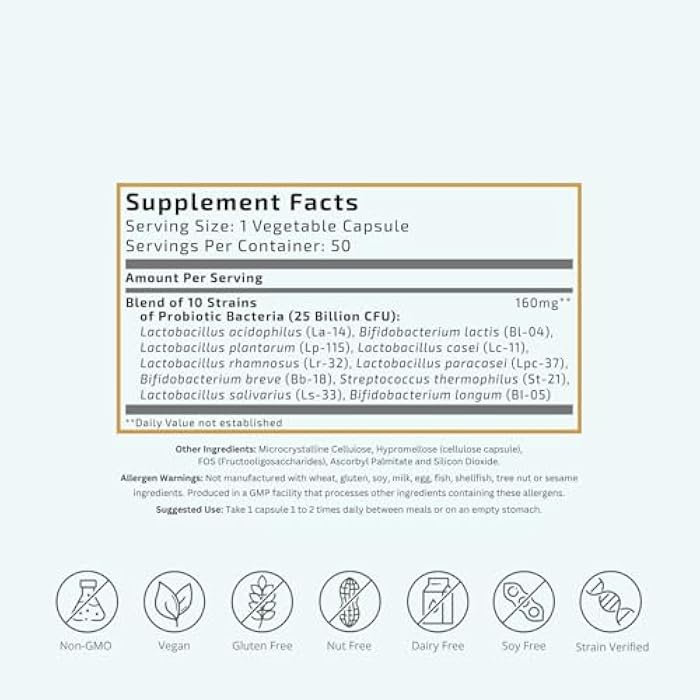 VTC VitaTradingCo. Probiotic 25 Billion CFU | 10 Clinically Validated Strains | Naturally Colonizing | Daily Gut, Digestive, & Immune Support | 50 Veggie Capsules - Image 2