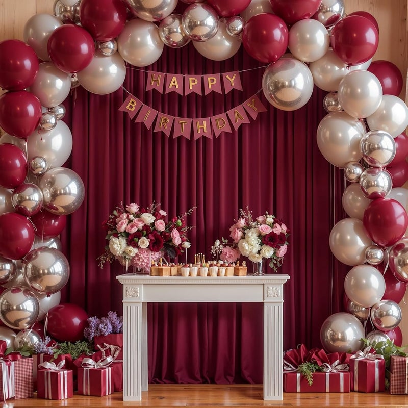 PARTISKY 40x10FT Burgundy Backdrop Curtains for Wedding Parties, Wrinkle Free Polyester Photography Backdrop Drapes for Wedding Baby Shower Birthday Parties Stage Background Stand Decorations 4x10ft,10 Panels - Image 3