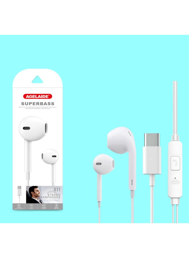 Semi-in-ear Headset Wired Headset Subwoofer For Apple Headset Huawei Mobile Phone 3.5mm Wire-controlled Headset-Color:611 Type-c (with Packaging)