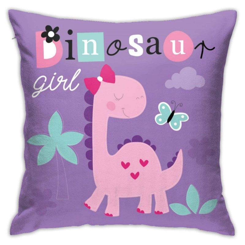 ZHIZHEND Cute Dinosaur Girl Decorative Throw Pillow Cushion Covers 18x18inchs for KidsPink Baby Cartoon Throw Pillow Cases for Couch Bedroom CarColorful Dino