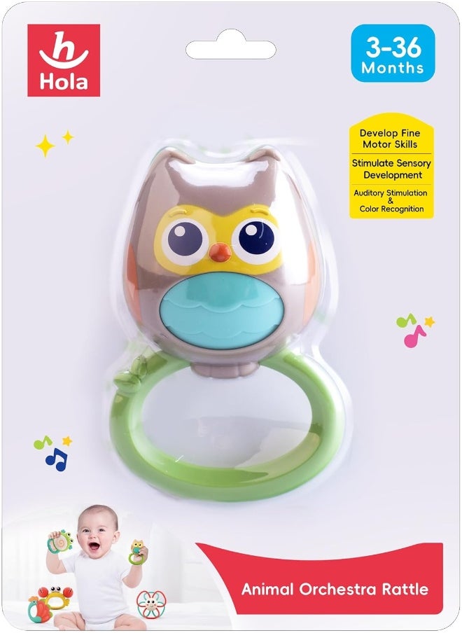 HOLA Owl Orchestra Rattle Baby Teether Activity Toy, Teething Relief, Easy To Grasp, Fine Motor Skills, Bright Colors, Sensory Toys, Baby Toys, Baby Teether, Baby Rattle, Animal Rattle 3M+  - Image 5