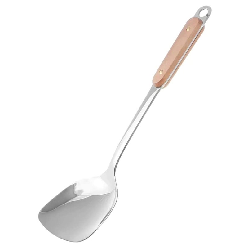 HEXONIQ® Stainless Steel Kitchen Utensil Set, Plain Spatula with Long Heat Resistant Wood Handle, 34.5 x 9cm - Image 1