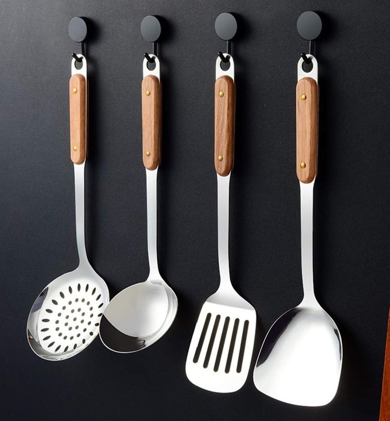 HEXONIQ® Stainless Steel Kitchen Utensil Set, Plain Spatula with Long Heat Resistant Wood Handle, 34.5 x 9cm - Image 5
