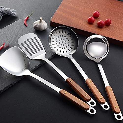 HEXONIQ® Stainless Steel Kitchen Utensil Set, Plain Spatula with Long Heat Resistant Wood Handle, 34.5 x 9cm - Image 4