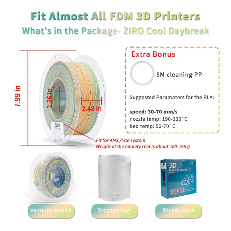 ZIRO Fast Gradient PLA, Matte Multi Colors Filament 1.75mm, Color Change by Length 3D Printer Filament, Dimensional Accuracy +/-0.03mm, Fit Most 3D Printers, 1KG/ 2.2lbs Spool, Cool Daybreak - Image 5