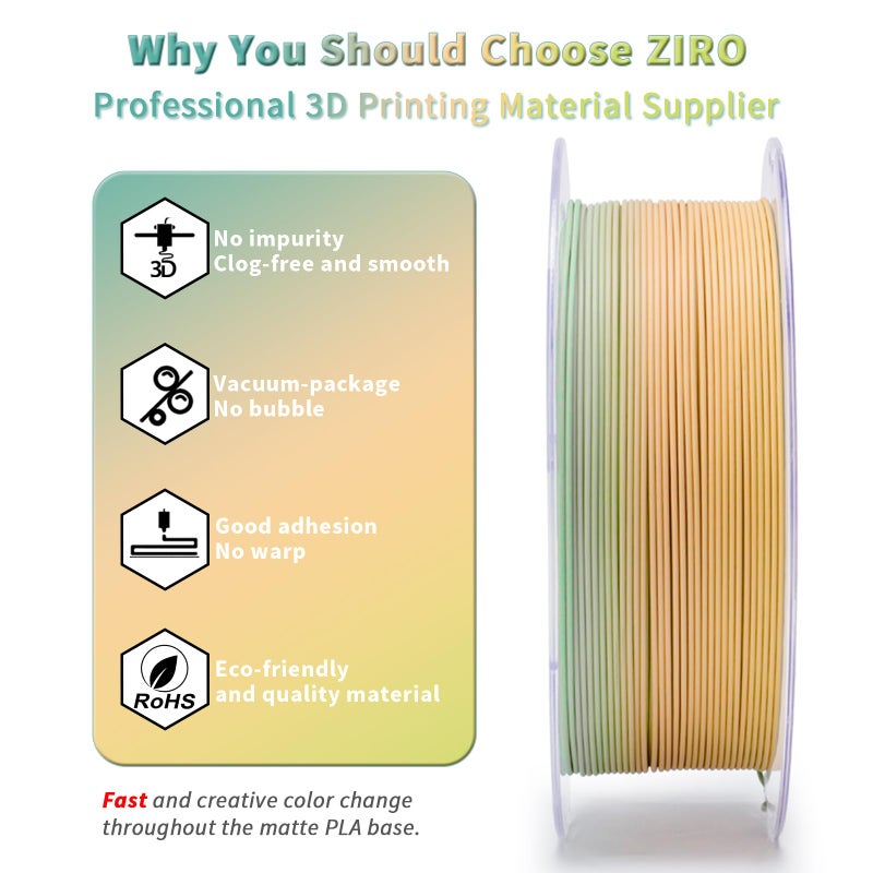 ZIRO Fast Gradient PLA, Matte Multi Colors Filament 1.75mm, Color Change by Length 3D Printer Filament, Dimensional Accuracy +/-0.03mm, Fit Most 3D Printers, 1KG/ 2.2lbs Spool, Cool Daybreak - Image 3