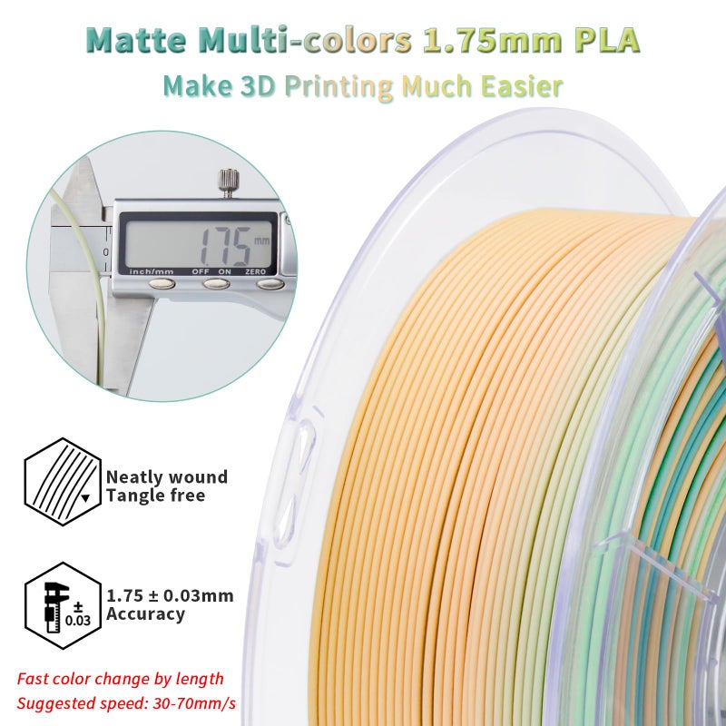 ZIRO Fast Gradient PLA, Matte Multi Colors Filament 1.75mm, Color Change by Length 3D Printer Filament, Dimensional Accuracy +/-0.03mm, Fit Most 3D Printers, 1KG/ 2.2lbs Spool, Cool Daybreak - Image 4