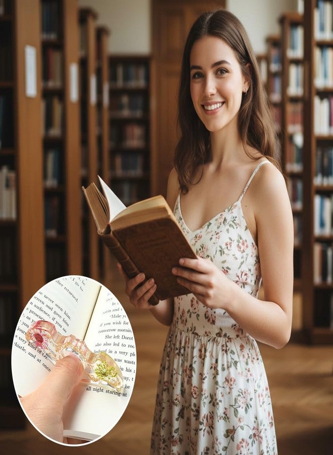 حامل صفحات كتاب، قطعتان، حامل صفحات كتاب للإبهام، مصنوع يدويًا من الزهور المجففة، حاملات فتاحات كتب، إكسسوارات كتب لمحبي القراءة، هدايا لمحبي الكتب، المعلمين، الأصدقاء، محبي الكتب، أصفر وأزرق أدبي - Image 4
