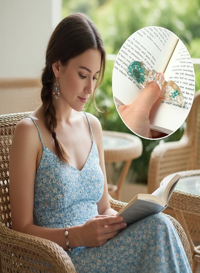 حامل صفحات كتاب، قطعتان، حامل صفحات كتاب للإبهام، مصنوع يدويًا من الزهور المجففة، حاملات فتاحات كتب، إكسسوارات كتب لمحبي القراءة، هدايا لمحبي الكتب، المعلمين، الأصدقاء، محبي الكتب، أصفر وأزرق أدبي - Image 5