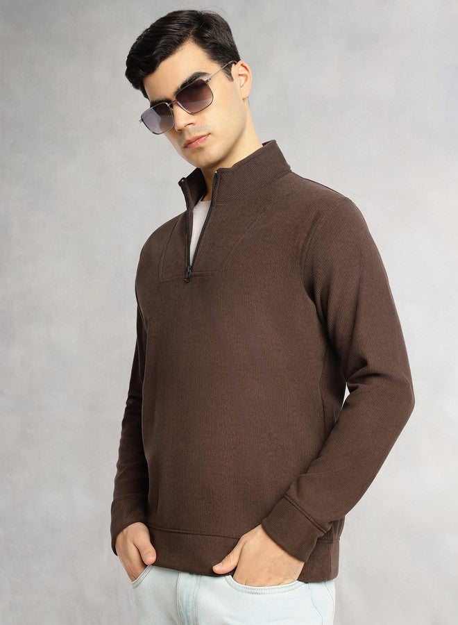 Thomas Scott Men's | Regular Fit | Long Sleeves | High Neck | Solid | 100% Polyester | Knitted | Sweatshirt | Dry Clean Only (TMSLSS02_Brown_2XL) - Image 2