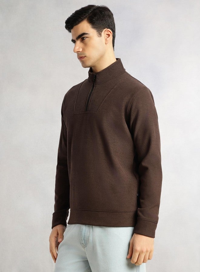 Thomas Scott Men's | Regular Fit | Long Sleeves | High Neck | Solid | 100% Polyester | Knitted | Sweatshirt | Dry Clean Only (TMSLSS02_Brown_2XL) - Image 3