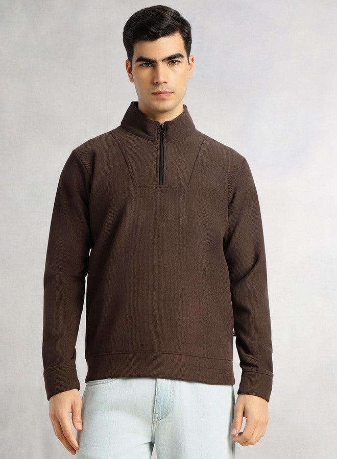 Thomas Scott Men's | Regular Fit | Long Sleeves | High Neck | Solid | 100% Polyester | Knitted | Sweatshirt | Dry Clean Only (TMSLSS02_Brown_2XL) - Image 5