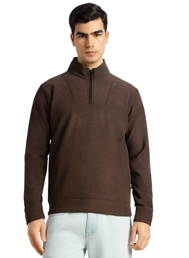 Thomas Scott Men's | Regular Fit | Long Sleeves | High Neck | Solid | 100% Polyester | Knitted | Sweatshirt | Dry Clean Only (TMSLSS02_Brown_2XL) - Image 1