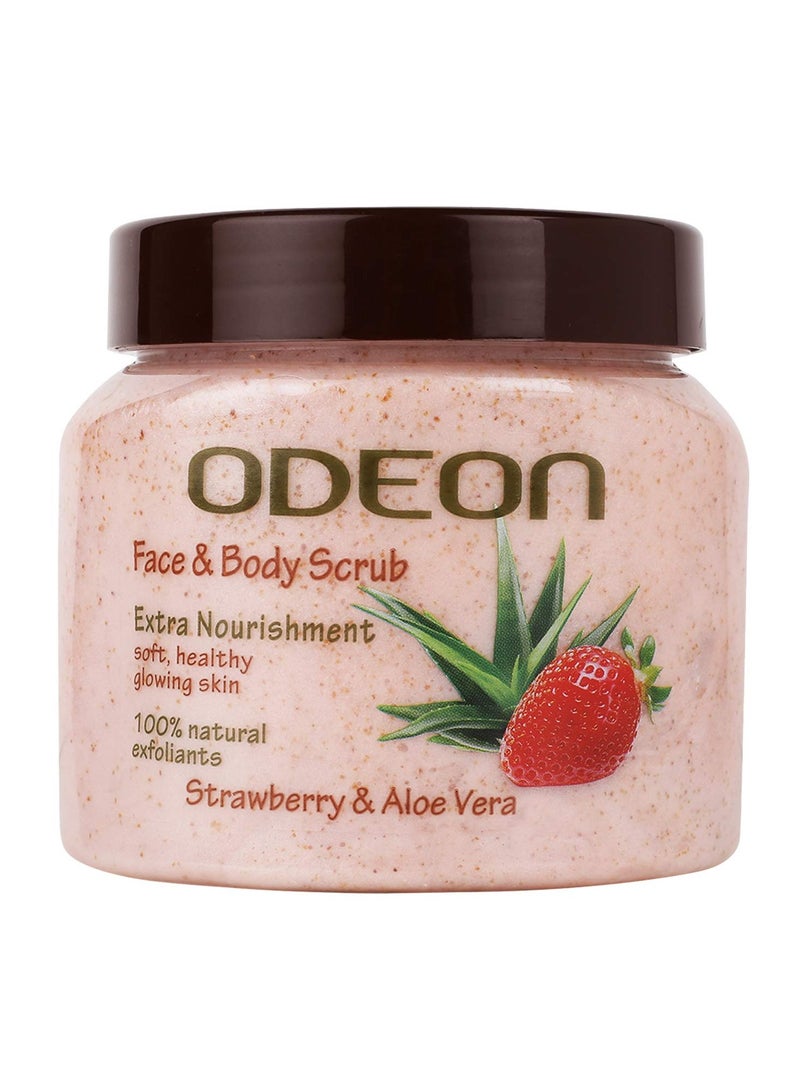 ODEON Strawberry and Aloe Vera Scrub (300ml) Scrub for a Smoother Complexion Tan Removal Bathing Scrub with Goodness of Real Strawberries and Aloe Vera's Calming Properties - Image 1