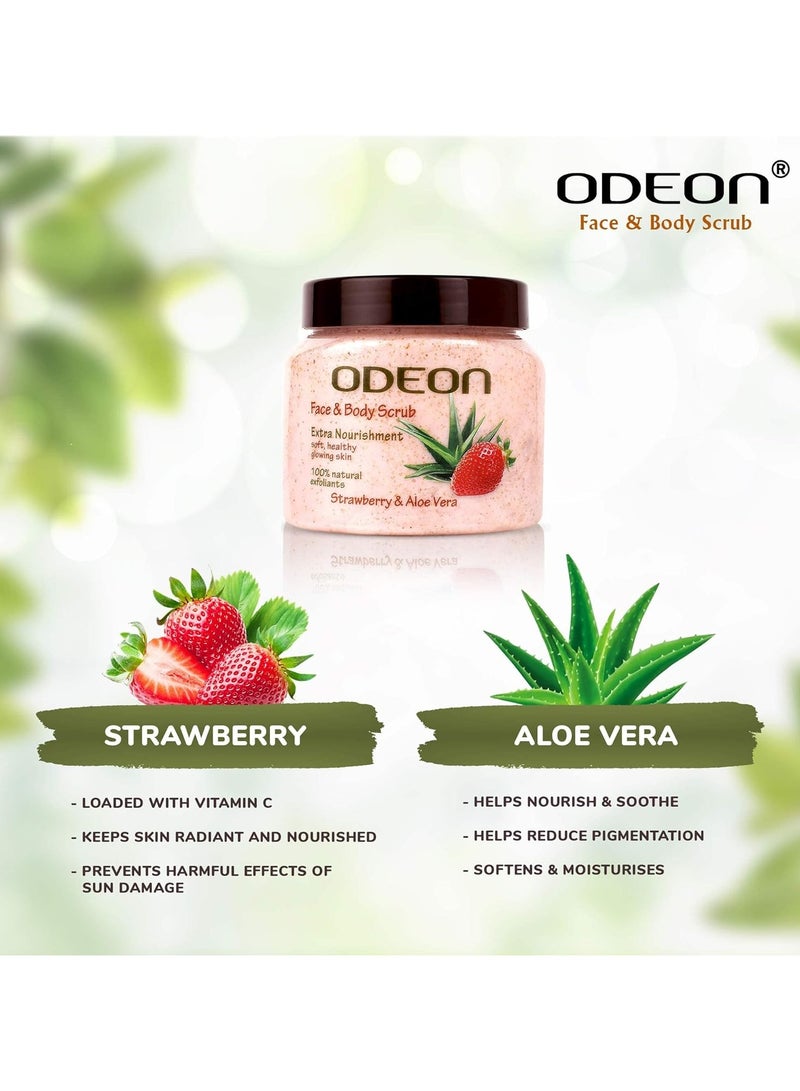 ODEON Strawberry and Aloe Vera Scrub (300ml) Scrub for a Smoother Complexion Tan Removal Bathing Scrub with Goodness of Real Strawberries and Aloe Vera's Calming Properties - Image 3