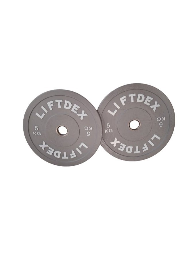 LIFTDEX 3D Rubber Bumper Olympic Weight Plates Set Of 2 Grey - 5 Kgs Each  - Image 2