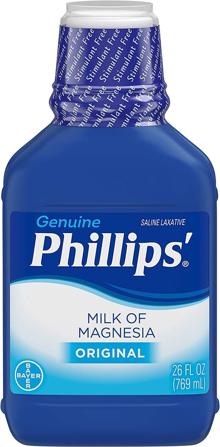 Phillips' Phillips' Milk of Magnesia Overnight Relief of Occasional Constipation Liquid Laxative - Original Flavor- 26 Fl Oz Bottle, Pack of 4