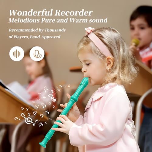 Yop-yes Soprano Recorder for Kids Beginners, German Fingering, C Key, 3 Piece with Cleaning Rod, Bag, Fingering Chart (Green)… - Image 3