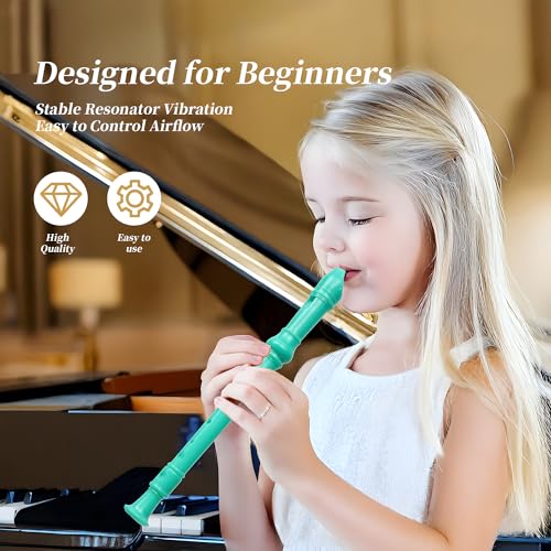 Yop-yes Soprano Recorder for Kids Beginners, German Fingering, C Key, 3 Piece with Cleaning Rod, Bag, Fingering Chart (Green)… - Image 5