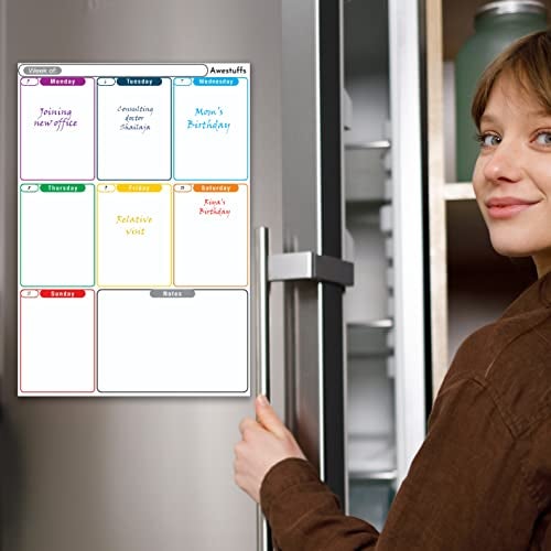 Awestuffs Magnetic Whiteboard Sheet for Fridge/Office/Metal Wardrobe - Stain Resistant Dry Erase Flexible Writing Whiteboard Sheet with 2 Marker Pens (Weekly Planner [31 x 23 cm] (Medium)) - Image 4