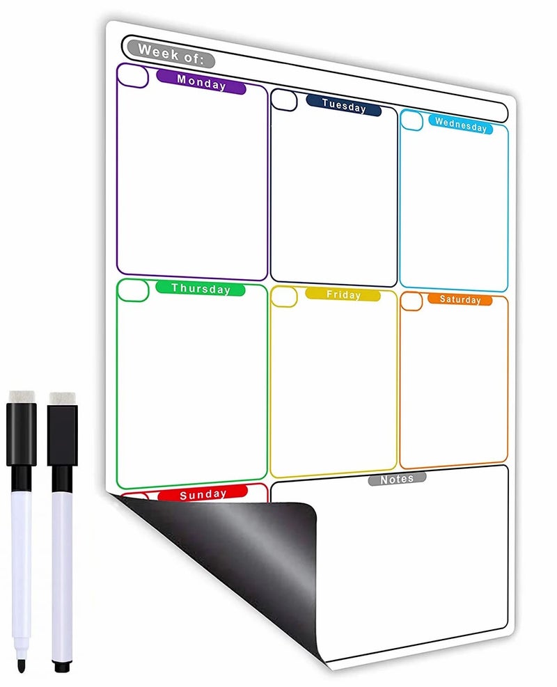 Awestuffs Magnetic Whiteboard Sheet for Fridge/Office/Metal Wardrobe - Stain Resistant Dry Erase Flexible Writing Whiteboard Sheet with 2 Marker Pens (Weekly Planner [31 x 23 cm] (Medium)) - Image 2