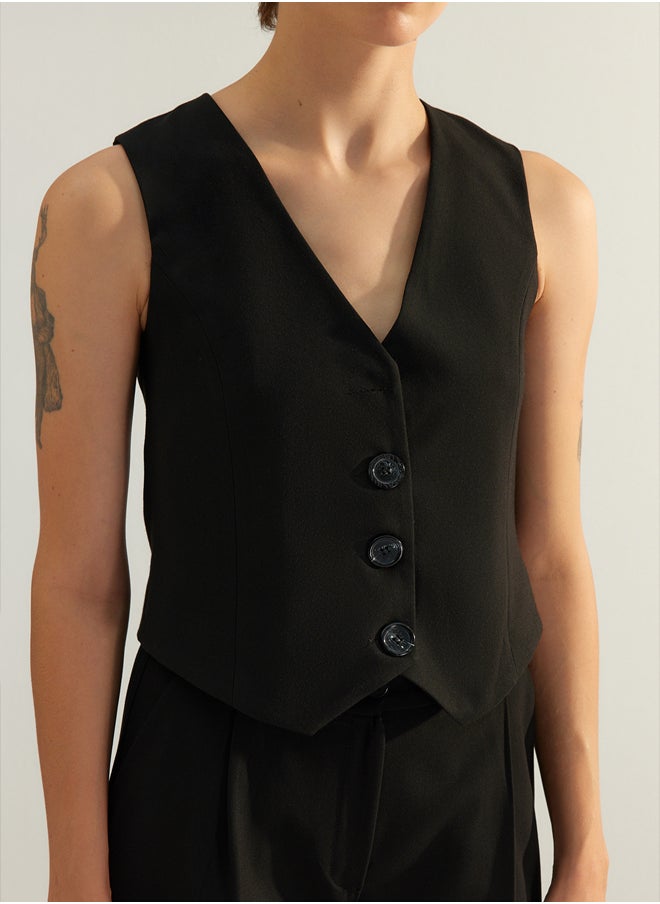 trendyol Black Premium Woven Vest with Buttons TWOAW24YE00061  - Image 5