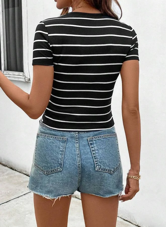 Take Two Take Two Striped Round Neck Short Sleeve T-Shirt