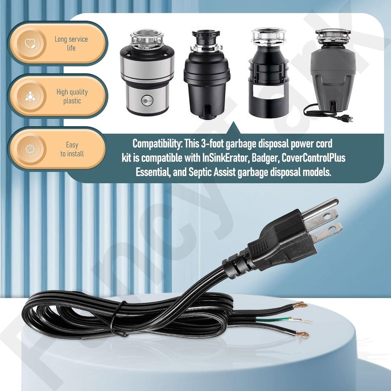 FancyTark 3 Foot CRD-00 Garbage Disposal Power Cord Compatible with InSinkErator, Badger, CoverControlPlus, Essential, Septic Assist Garbage Disposal Model - Image 4