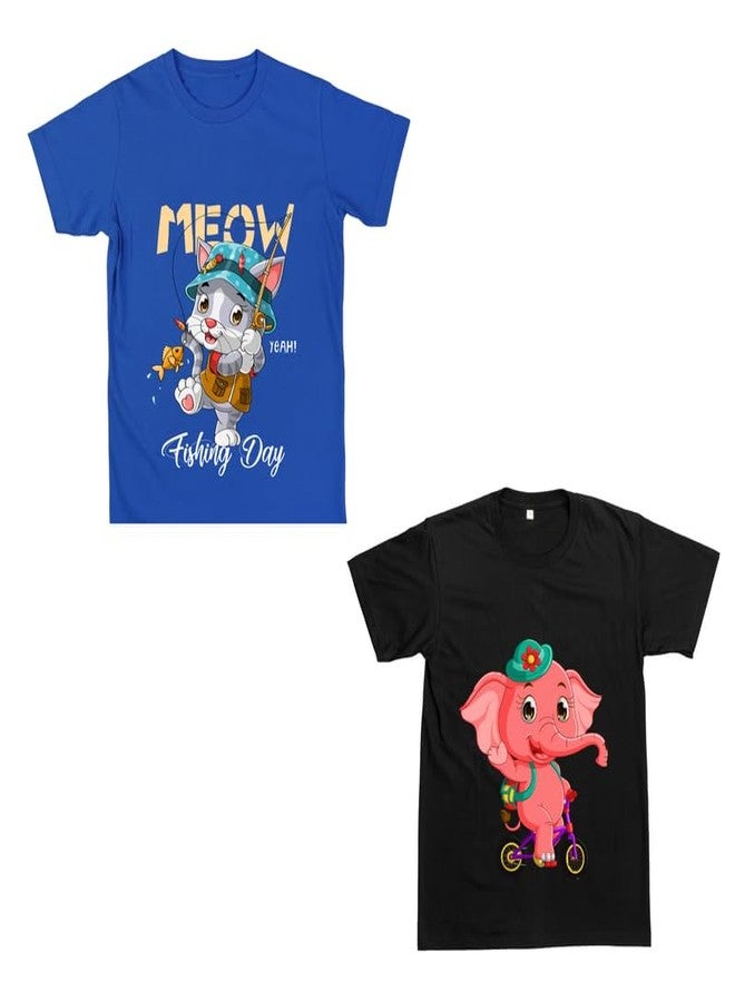 Sakuya Combo Pack of Cute Unisex T-Shirt for Children Featuring Cat & Elephant Prints | Soft Cotton Apparel for Boys and Girls | Breathable, Comfy and Stylish Outfit Set | 6-12 Months - Image 1
