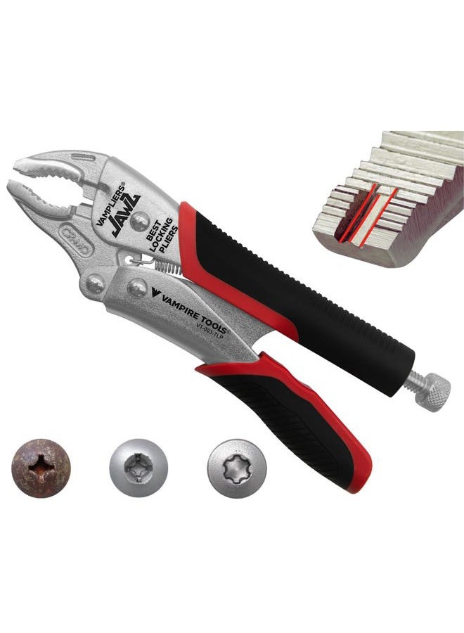 VAMPLIERS 7.5" Vise Grip Heavy Duty Locking Pliers with Screw Extractor Curved Jaws. Professional Grade. Secure Hold, Quick Release. Grip & Remove Stripped/Stuck Screws in seconds. - Image 1