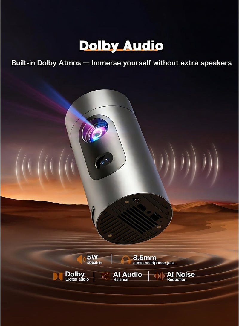 جهاز عرض (بروجيكتور) ذكي صغير بدقة 4K و1080P، يدعم Wi-Fi 6 وBluetooth 5.4، سينما منزلية محمولة بقوة 200 لومن (ISO) وتطبيقات مدمجة، منافذ HDMI/USB، وميزة انعكاس الشاشة مع صوت Dolby؛ مناسب لغرفة النوم والمكتب والاستخدام الخارجي. - Image 3