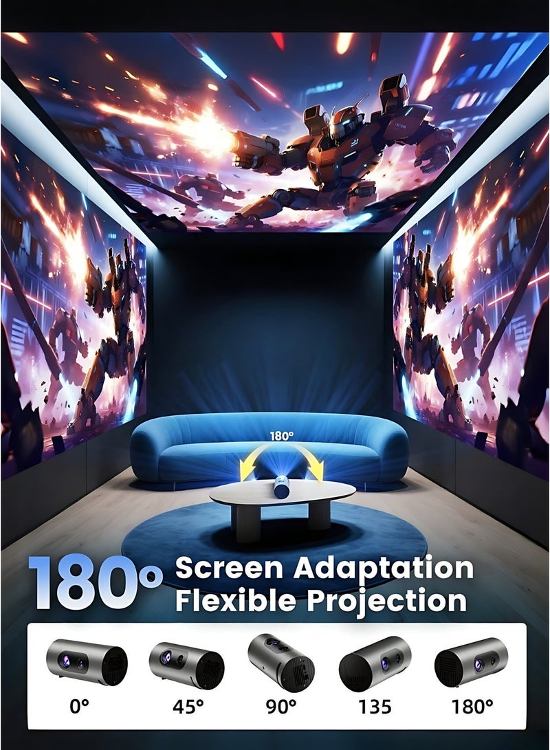 جهاز عرض (بروجيكتور) ذكي صغير بدقة 4K و1080P، يدعم Wi-Fi 6 وBluetooth 5.4، سينما منزلية محمولة بقوة 200 لومن (ISO) وتطبيقات مدمجة، منافذ HDMI/USB، وميزة انعكاس الشاشة مع صوت Dolby؛ مناسب لغرفة النوم والمكتب والاستخدام الخارجي. - Image 5