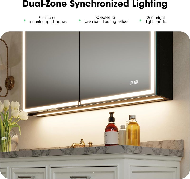Bathroom Mirror Cabinet with Lighting, 60 x 80 cm, Bathroom Mirror Cabinet, Aluminium Alibert Cabinet, Bathroom, Demogging, 3 Colours, Dimmable, Memory Function, HD Tempered Glass, IP44, Black - Image 3