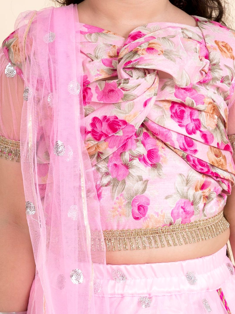 Pspeaches Girl's Pink Orange Embellished Polyester Readymade Lehenga Choli Set (Pink-2-3Y) - Image 2