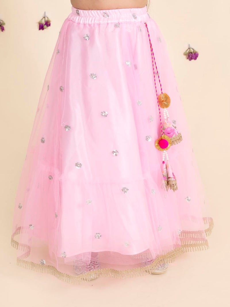Pspeaches Girl's Pink Orange Embellished Polyester Readymade Lehenga Choli Set (Pink-2-3Y) - Image 3