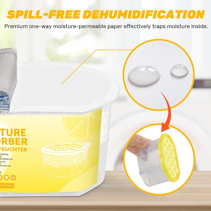 CLEVAST Lemon Scented Moisture Absorber Boxes, 6 Pack Calcium Chloride Dehumidifier Boxes for Closet, Wardrobe, Bathroom, Bedroom, Kitchen and Laundry Room (340g/Pack) - Image 5