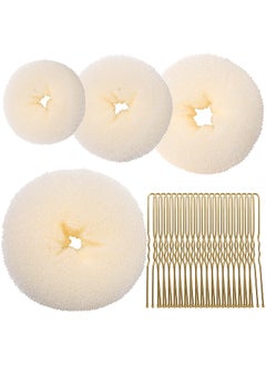 Teenitor Teenitor 4pcs Hair Bun Shaper Set with Extralarge Large Medium Small Donut Hair Bun Maker 20pcs Large Bobby Pins Cream Color 