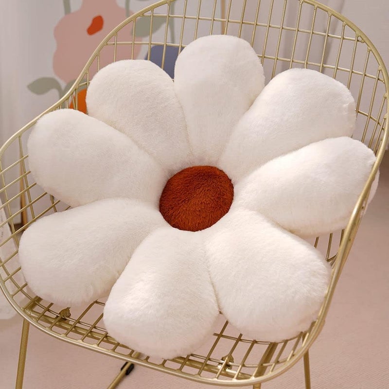 AVSHUB AVSHUB Sunflower Shaped Throw Pillows Cute Preppy Decorative Pillows Floor Cushion for Girls Bed Room Couch Sofa Chair Aesthetic Decor 35CM White  - Image 1