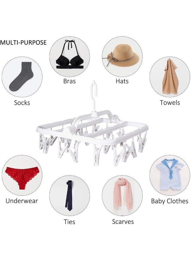 Annaklin  Foldable Clip Hangers With 27 Drying Clips, Underwear Hanger With Clips, Plastic Laundry Clip And Drip Drying Hanger For Socks, Bras, Lingerie, Clothes, Sturdy, White  - Image 1