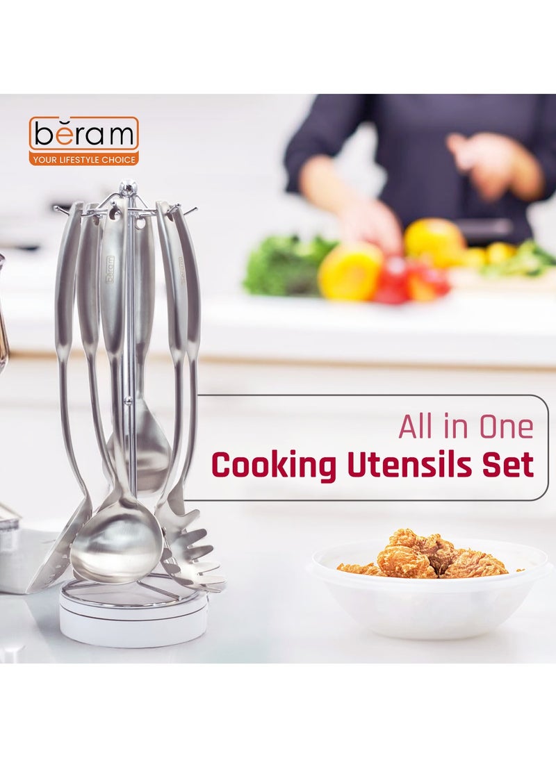 بيرام BERAM Elegant Hollow Handles Stainless Steel Cooking Utensils Set 6 Pieces Spatula Turner Rice Scoop Pasta Server Skimmer Soup Ladle Kitchen Tools for Daily Use Daily Use Cookware Set 304 - Image 3