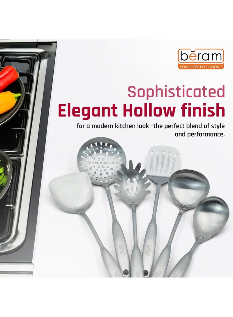بيرام BERAM Elegant Hollow Handles Stainless Steel Cooking Utensils Set 6 Pieces Spatula Turner Rice Scoop Pasta Server Skimmer Soup Ladle Kitchen Tools for Daily Use Daily Use Cookware Set 304 - Image 2